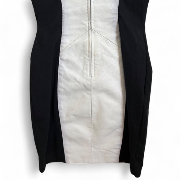 Wilsons Leather Two Tone Black White Mini Dress XS Genuine Leather Halter Cutout - Picture 9 of 9